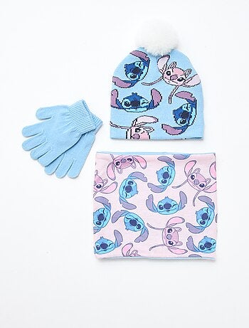 Ensemble bonnet + snood + gants 'Stitch & Angel' - 3 pièces