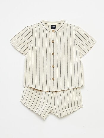 Ensemble chemise à col mao + short - 2 pièces