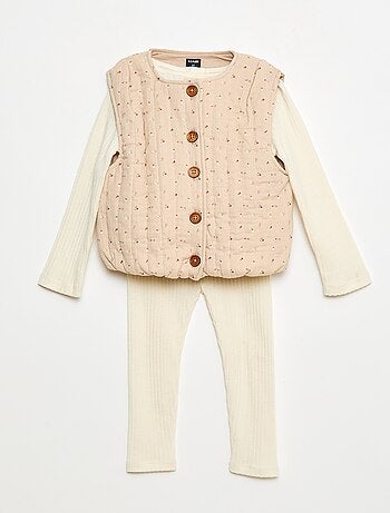 Ensemble côtelé avec veste sans manches - 3 pièces