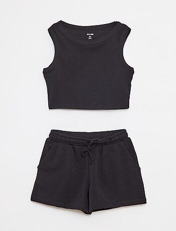 Ensemble débardeur + short uni - 2 pièces