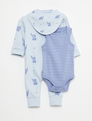 Ensemble dors-bien + bavoir + body - 3 pièces
