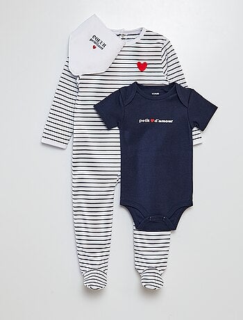 Ensemble dors-bien + body + bavoir - Saint-Valentin