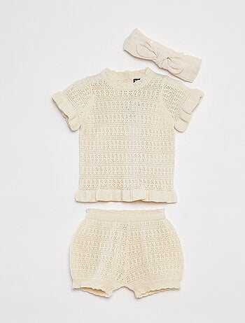 Ensemble en tricot t-shirt + short + bandeau - 3 pièces