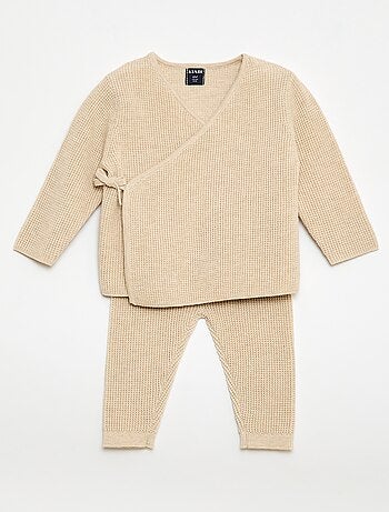 Ensemble gilet cache cœur + legging en maille - 2 pièces