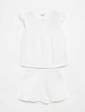 Ensemble pyjama blouse + short en lange - 2 pièces