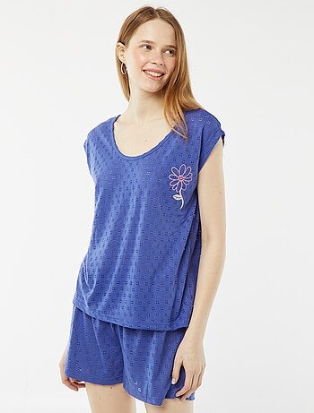 Ensemble pyjama court en pointelle short + t-shirt - 2 pièces