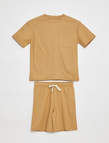 Ensemble pyjama court matière gaufrée - 2 pièces