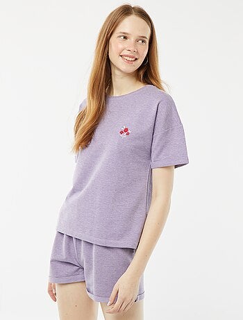 Ensemble pyjama court short + t-shirt avec broderie - 2 pièces