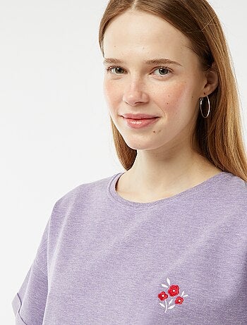 Ensemble pyjama court short + t-shirt avec broderie - 2 pièces