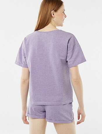 Ensemble pyjama court short + t-shirt avec broderie - 2 pièces