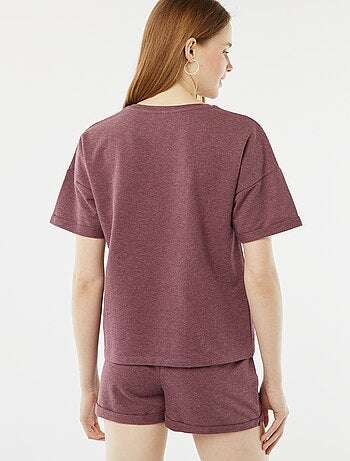 Ensemble pyjama court short + t-shirt avec broderie - 2 pièces