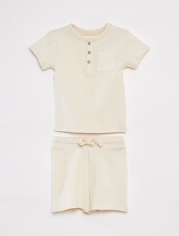 Ensemble pyjama court t-shirt + short en maille gaufrée - 2 pièces