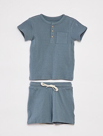 Ensemble pyjama court t-shirt + short en maille gaufrée - 2 pièces