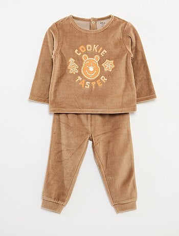 Ensemble pyjama en velours t-shirt + pantalon - 2 poches