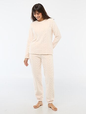 Ensemble pyjama long chaud et matière texturée - 2 pièces