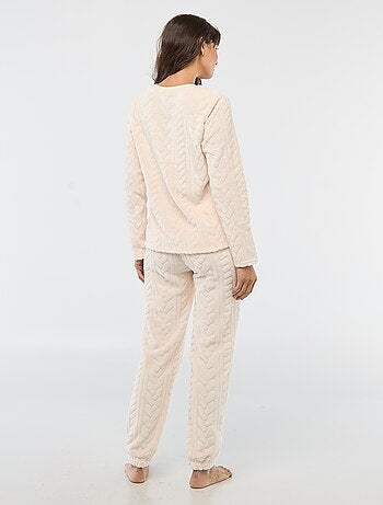 Ensemble pyjama long chaud et matière texturée - 2 pièces