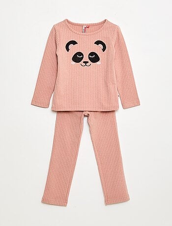 Ensemble pyjama long en matière douce et côtelée t-shirt + pantalon - 2 pièces