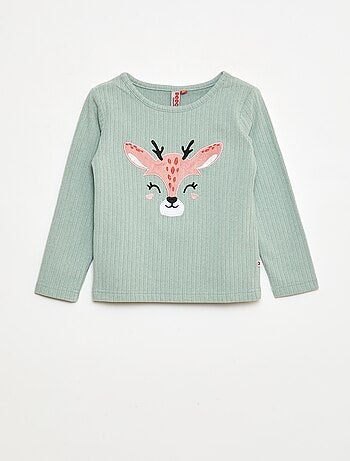 Ensemble pyjama long en matière douce et côtelée t-shirt + pantalon - 2 pièces
