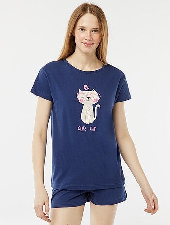 Ensemble pyjama t-shirt sans manches + short imprimé - 2 shorts