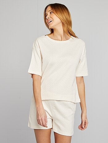 Ensemble pyjama t-shirt + short en maille pointelle - 2 pièces