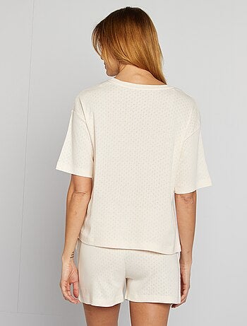 Ensemble pyjama t-shirt + short en maille pointelle - 2 pièces