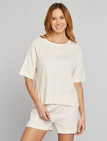 Ensemble pyjama t-shirt + short en maille pointelle - 2 pièces