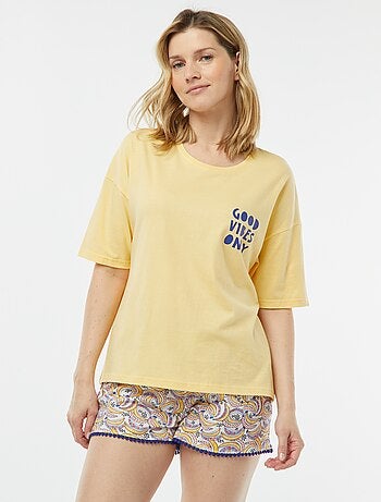 Ensemble pyjama tee-shirt à message + short imprimé