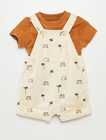 Ensemble salopette short + t-shirt - 2 pièces