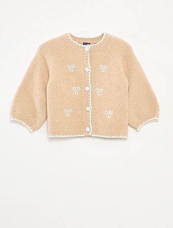 Gilet col rond avec fleurs brodées