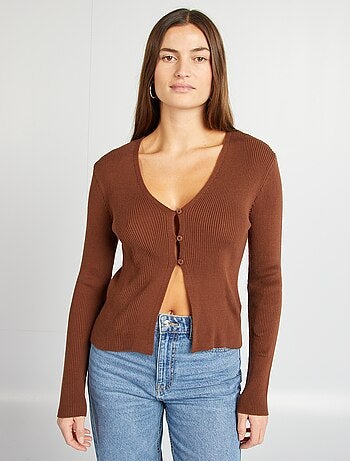 Gilet cropped en maille côtelée