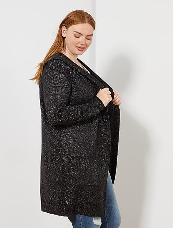 Grande taille femme - Gilet long à capuche en maille pailletée - Kiabi
