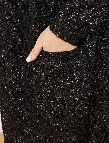 Grande taille femme - Gilet long à capuche en maille pailletée - Kiabi