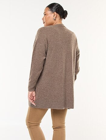 Gilet long en maille tricot avec 2 poches