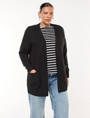 Gilet long en maille tricot avec 2 poches