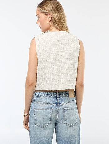 Gilet sans manches en tweed avec boutons fantaisies