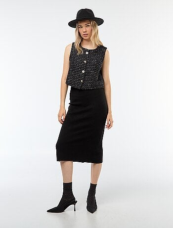 Gilet sans manches en tweed avec boutons fantaisies