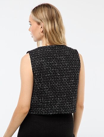 Gilet sans manches en tweed avec boutons fantaisies