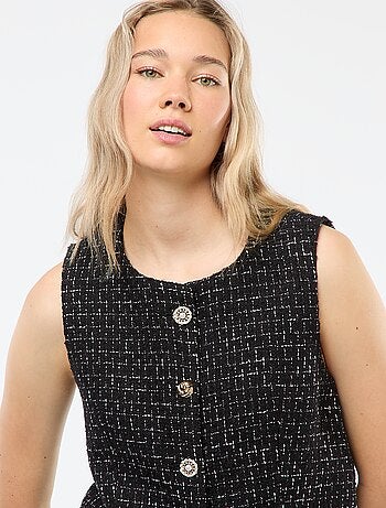 Gilet sans manches en tweed avec boutons fantaisies
