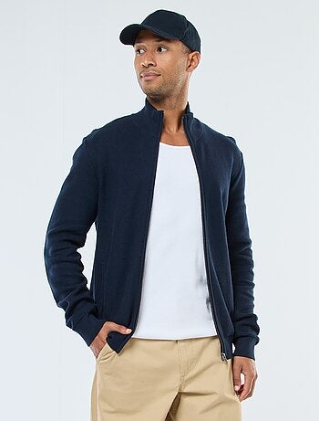 Gilet uni en maille avec 2 poches et col montant