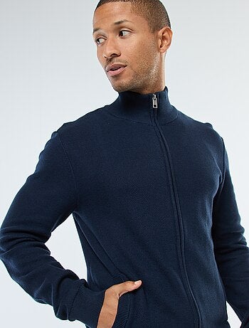 Gilet uni en maille avec 2 poches et col montant