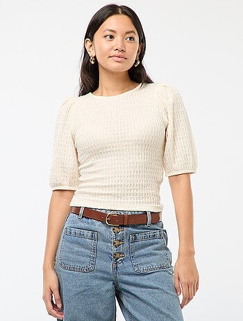 Haut en maille gaufrée col rond