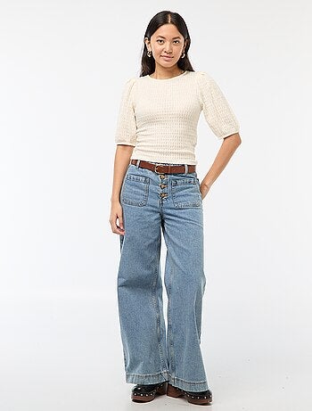 Haut en maille gaufrée col rond