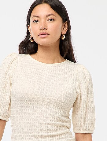 Haut en maille gaufrée col rond