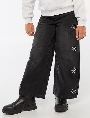 Jean large avec flocons à strass