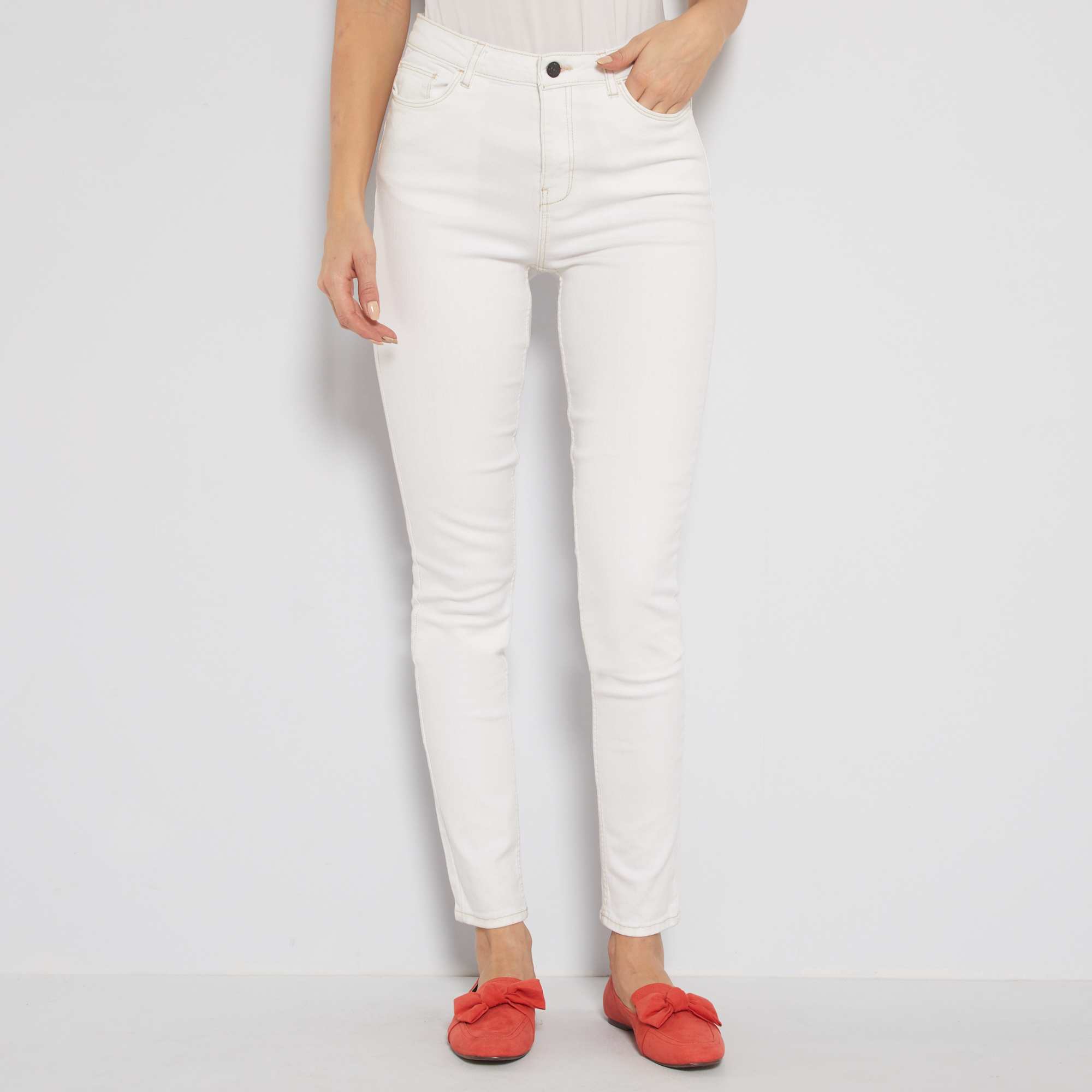 Jean Skinny Taille Haute Longeur Us Co Con U Femme Blanc Kiabi