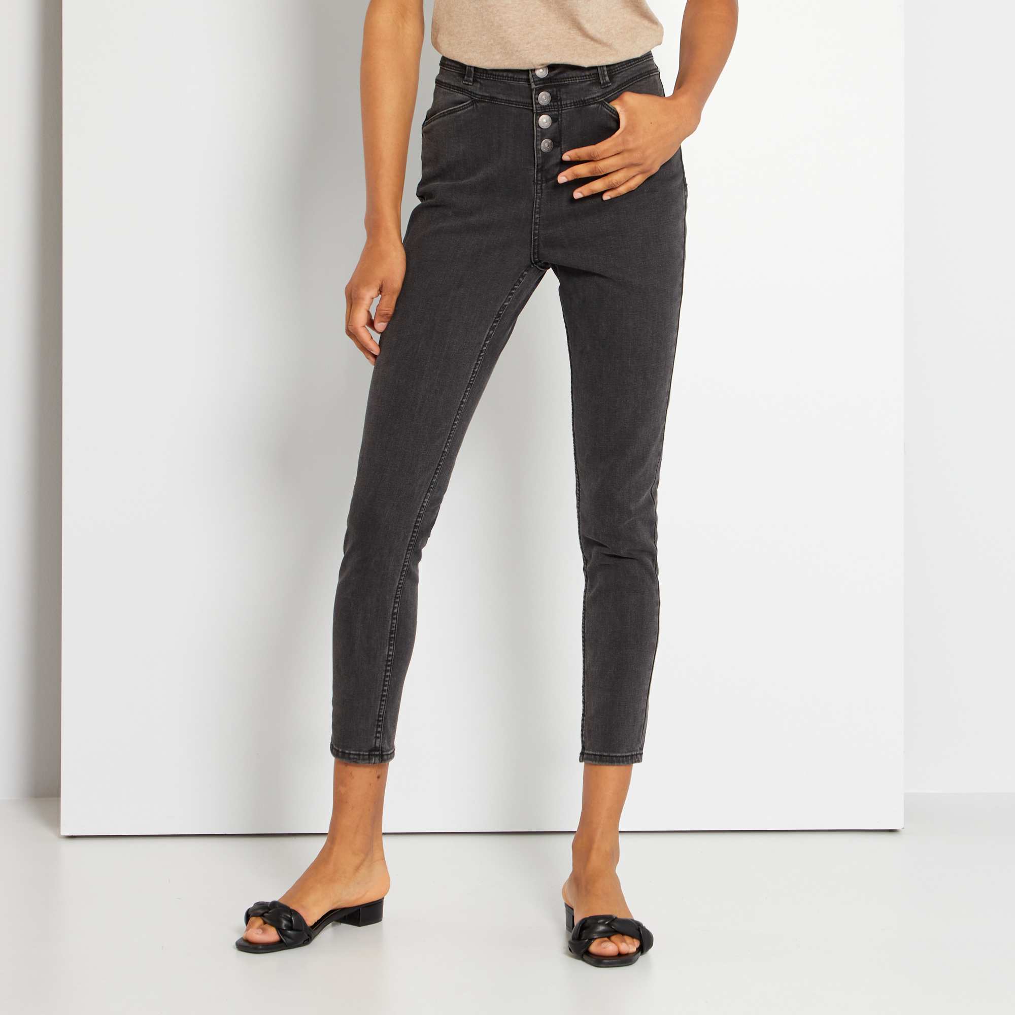 jean femme noir taille haute