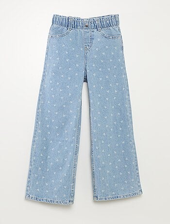 Jean wide leg avec broderies cœurs