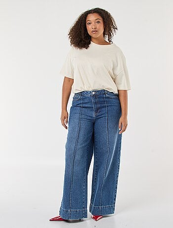 Jean wide leg taille haute avec plis devant