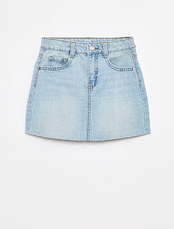 Jupe courte en denim unie coupe à cru