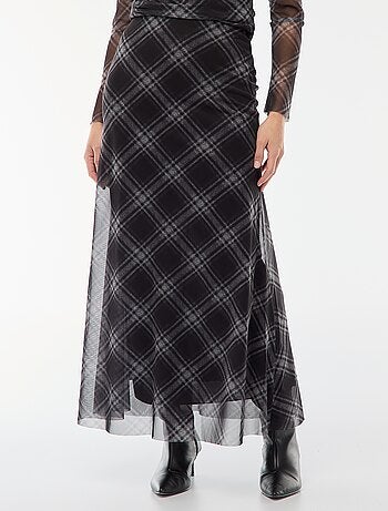 Jupe longue en mesh à carreaux